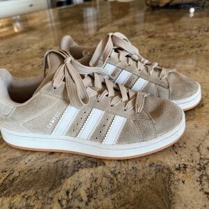 adidas Beige Suede Campus Sneakers with White Stripes